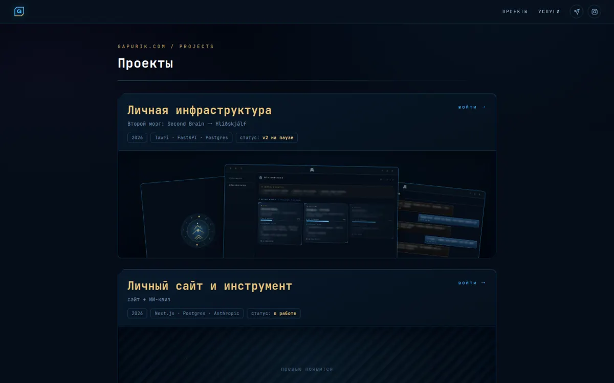 Hero проектов: фойе и первая дверь — Личная инфраструктура